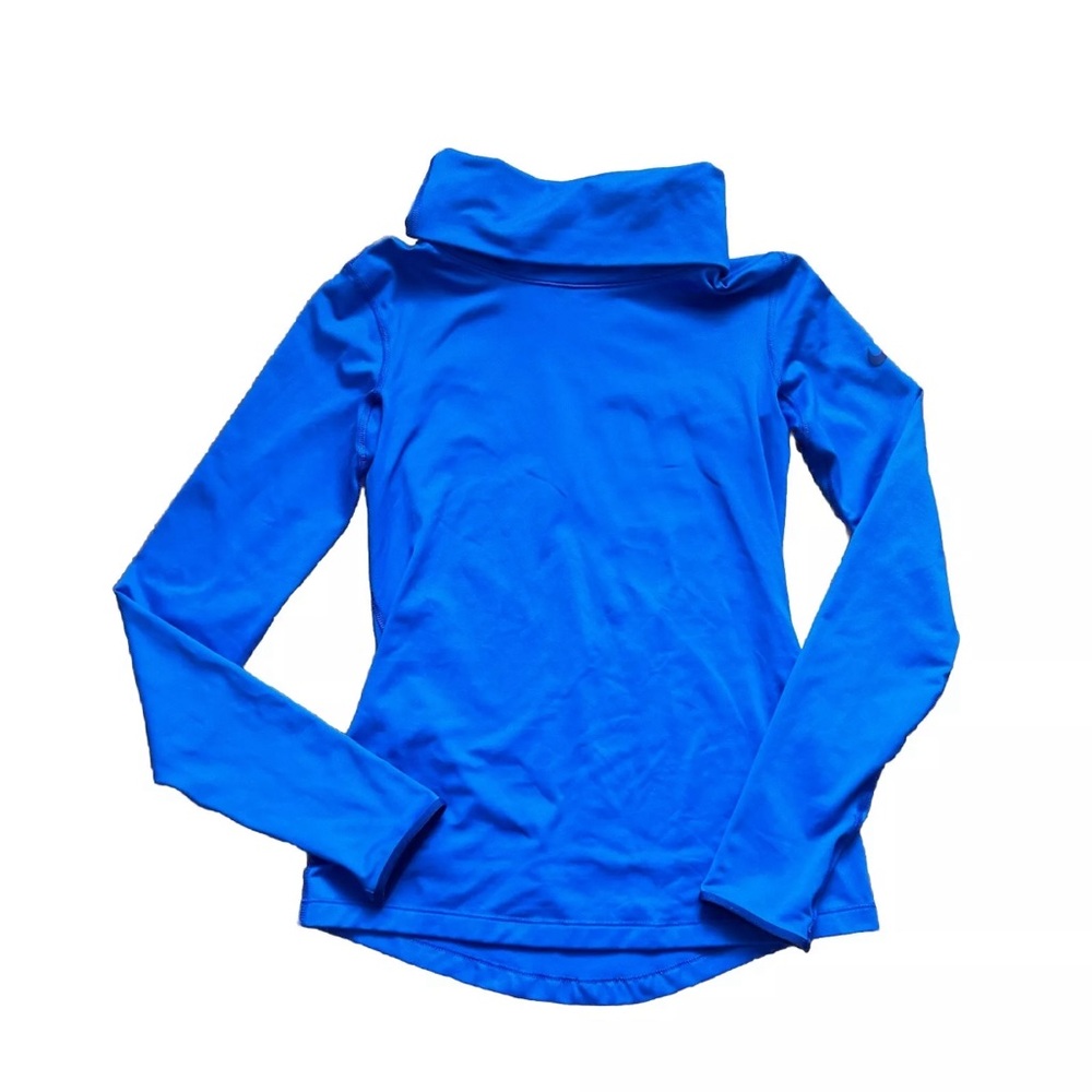 Nike Sweater Womens Small Blue Swoosh Dri Fit Turtleneck Performance Pullover